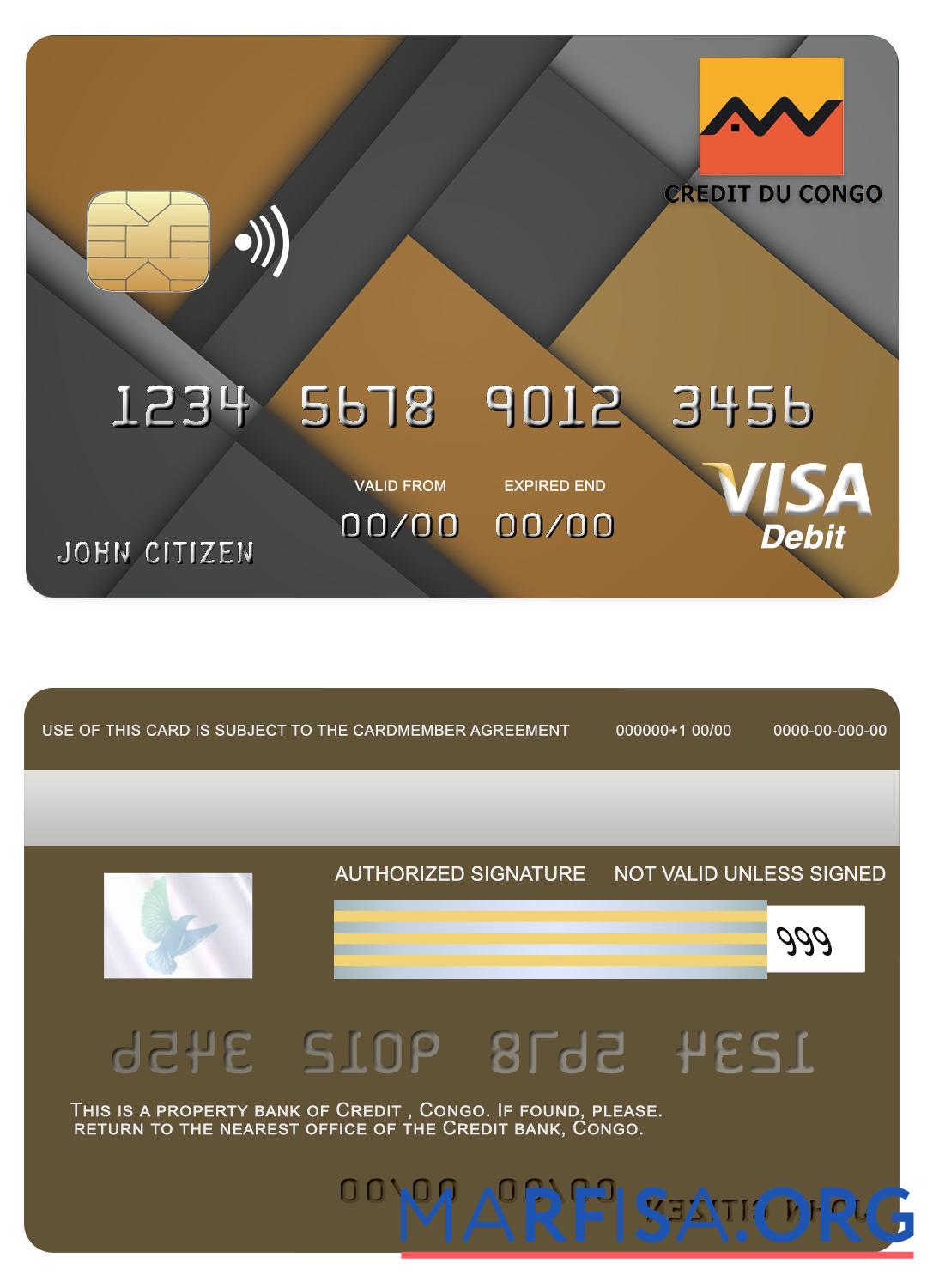 Realistic Congo Credit bank visa card template